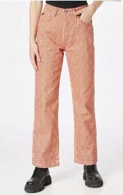 Ragged Jeans Women's Red White Square Geometric Print Straight Leg Jeans Size 24